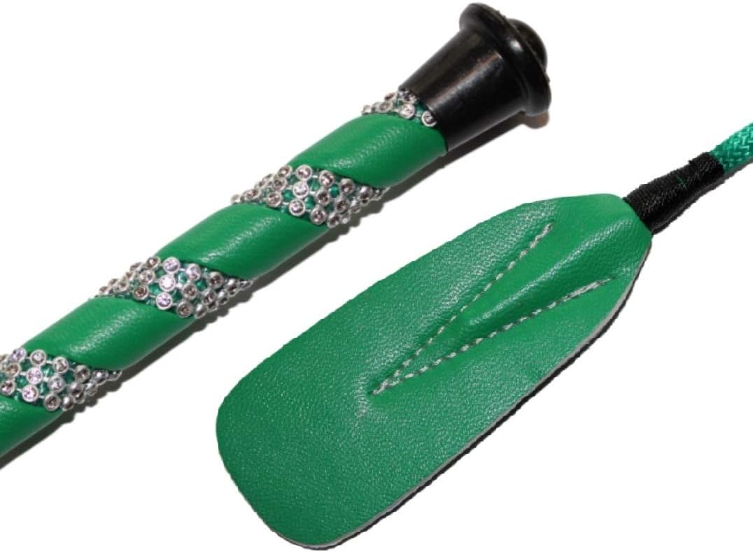 Jump Bat 18 Inch Riding Crop Horse and Rhinestone Decorated Handle (Green): Sports & Outdoors