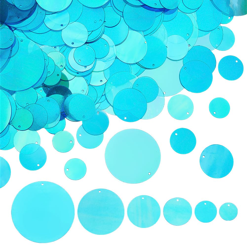 GOMAKERER 692 Pcs 6 Styles Flat Round Sequin Paillettes, 1.5~5cm Iridescent Spangles Paillette Dodger Blue Color PVC Loose Sequins Craft Sequins Accessories for DIY Crafts Sewing Embroidery Applique