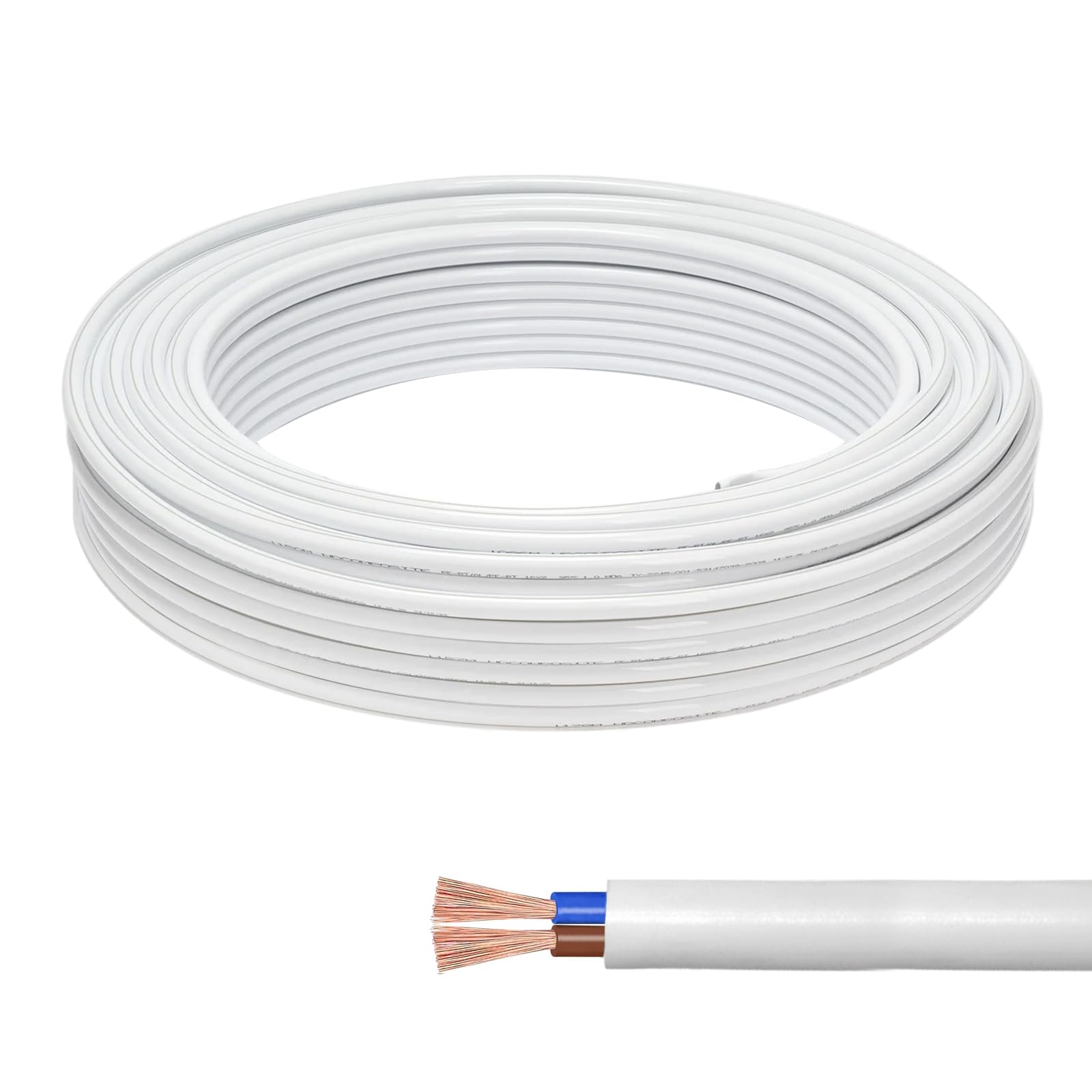 KingYH 10 Meter Electrical Wire 2 Core White Flat White PVC Mains Electrical Cable Copper Wire 0.75 mm² Twin Flexible Power Cable for Extension Power Wire Home Small Electrical Wiring