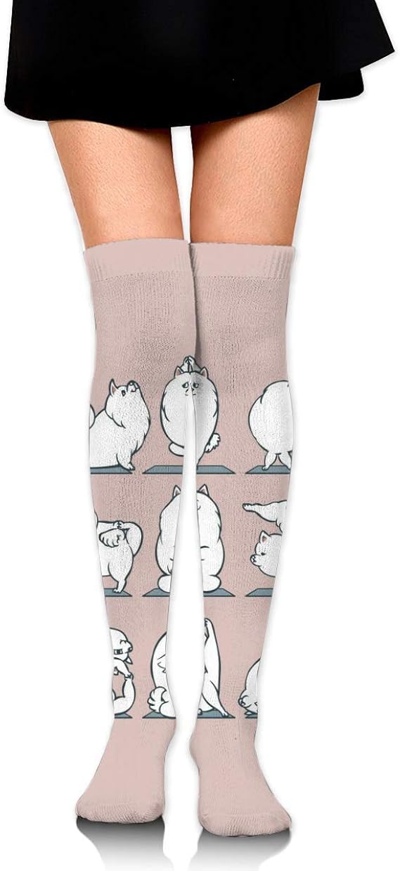 Amazon ドレスソックスサモエドヨガ犬子犬靴下女性の美脚 通学 通勤 かわいいい おしゃれ ロングソックスオーバーニーハイチューブストッキング コンプレッションソックスショートスカート ハイヒール スニーカーと組み合わせることができます 8 5cm X 60cm