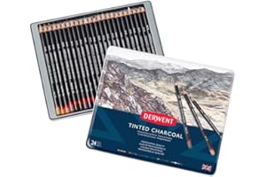 Derwent Tinted Charcoal Pencils, 4mm Core, Metal Tin, 24 Count (2301691)