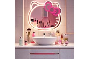GALLIA Anime Hello Kit Mirror Vanity,Neon Mirror with Dimmable for Teen Girl Gift，Neon Sign Stuff Room Decor,Makeup Mirror neon Sign Room Decor，