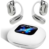 Open Ear Headphones with Touchscreen, Over Ear Bluetooth Earbuds, White | Bluetooth 5.4, 68H Playtime with Charging Case, Over Headphones with Silicone Ear Hooks, for Outdoors Fitness Sport