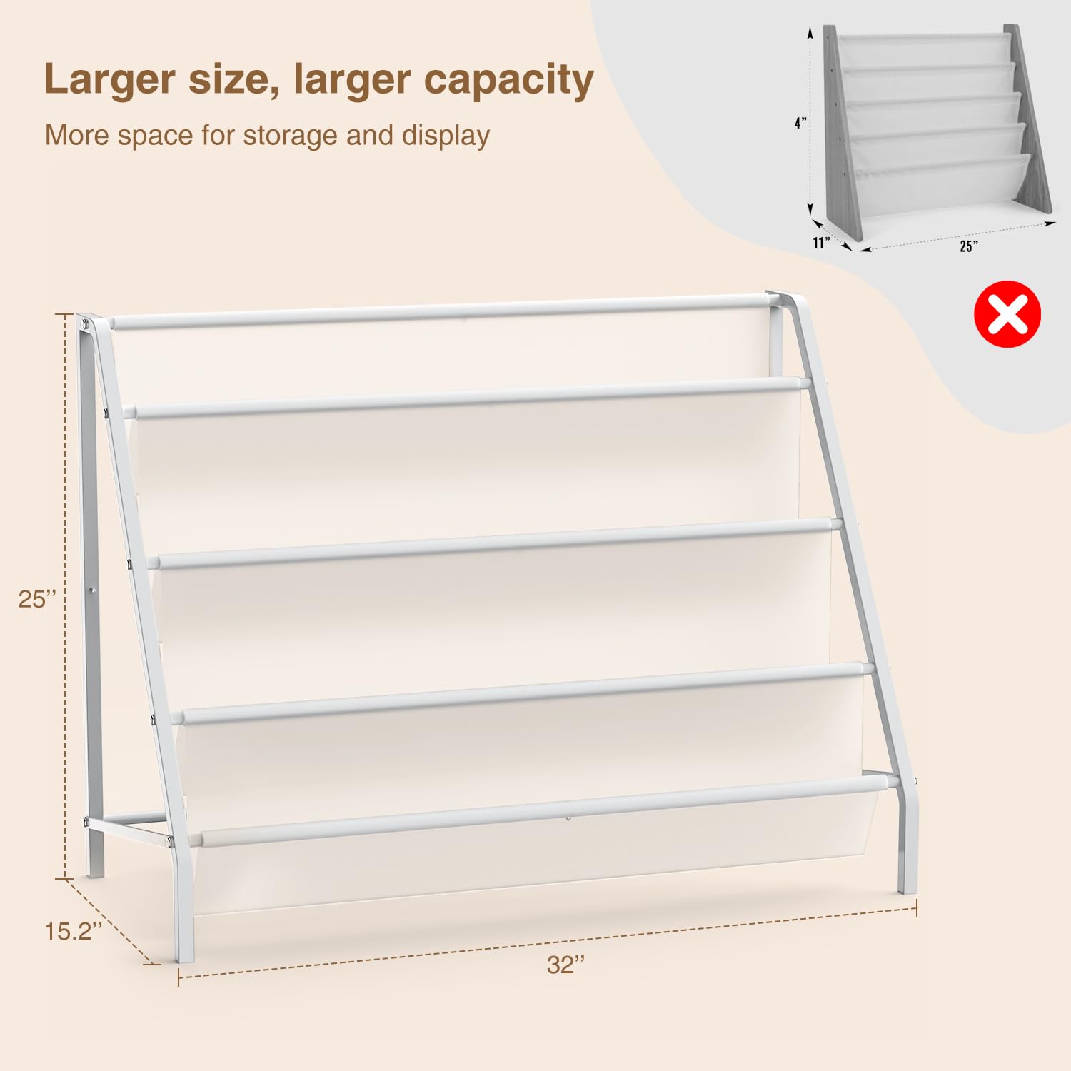 High-Transparent 4 Tier Kids Bookshelf, Sturdy Metal Large Size Book Rack Storage for Kids - Toddler Book Shelf Display for Nurasery, Kids Room, Deep Size Bookshelf Hold More Books