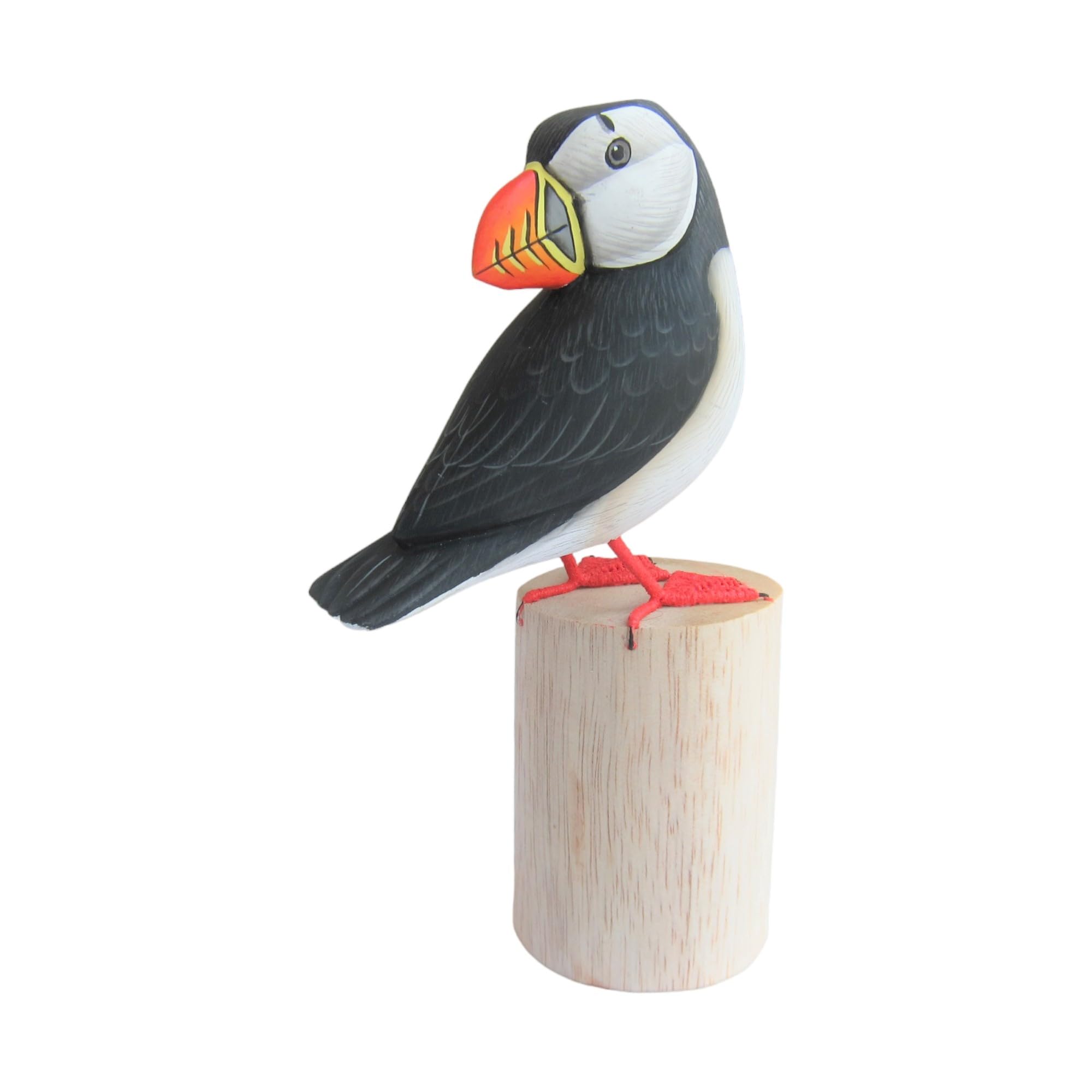 Brave Wings Hand Carved Wooden Bird ~ Puffin on Tree Stump ~ OOAK Ornament Sculpture Figurine Statue Unique Table Decoration Home Decor Gift for Christmas and Birthdays ~ 4394