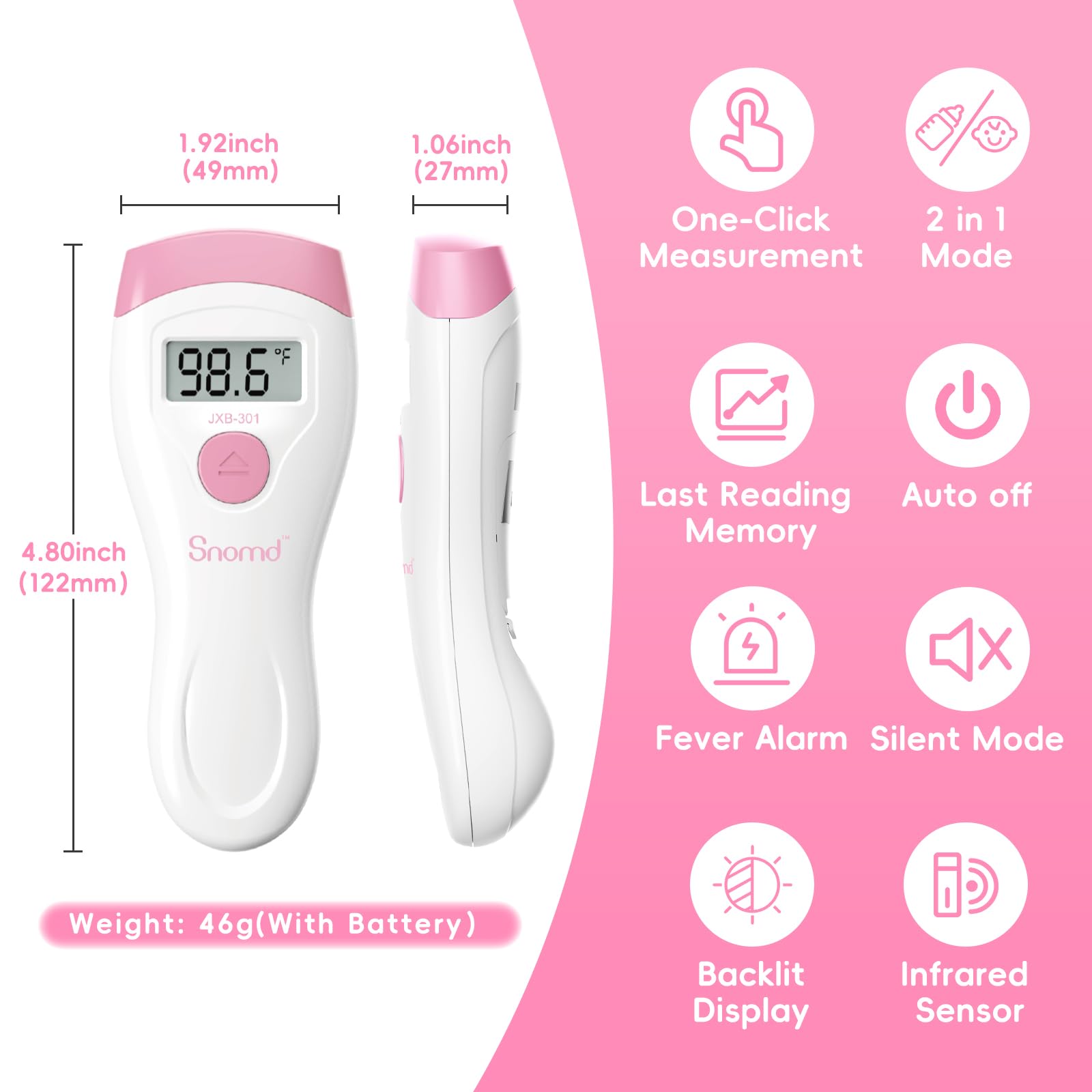 Non-Touch Forehead Thermometer, Digital 2-in-1 Infrared Thermometer for Adults, Kids, and Babies with Fever Alarm, Instant Reading, Medical-Grade Accuracy