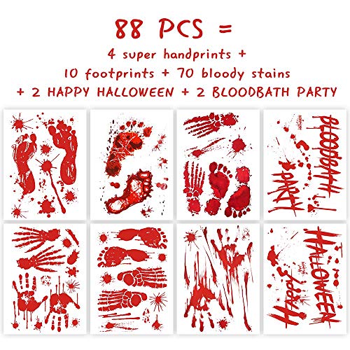 Hely Cancy Halloween Decorations Window Decals Wall Stickers Decor, 88 PCS Bloody Handprint Footprint Horror Bathroom Zombie Party Decorations Supplies,12 inches by 16 inches Sheet - Thumbnail 2