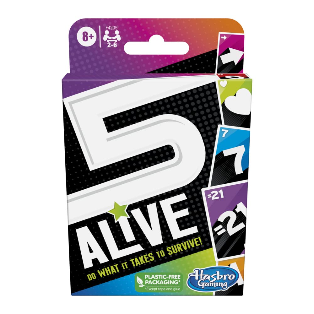 Hasbro Gaming 5 Alive, Fast-Paced Game Kids And Families, Family Quick Card Games 2 To 6 Players, Multicolor