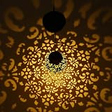 Tomshine Solar Lantern Outdoor Hanging Light Garden Decor Olive Carved Metal view 6
