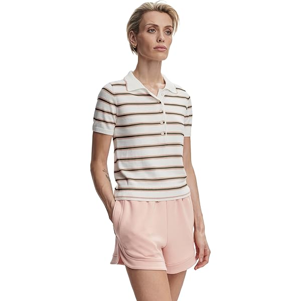 (取寄) バーリー レディース ボタン ネック ポロ Varley women Faustine Button Neck Polo White Pink Ivory Stripe Varley Womens Faustine Button Neck Polo White Pink Ivory Stripe