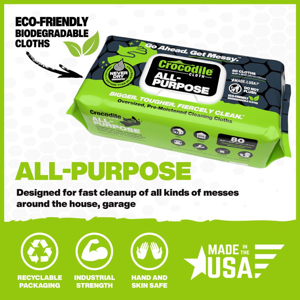 Crocodile Cloth All-Purpose Cleaning Wipes – 80 Count, 15