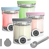 Replacement Pints and silicone Lids (4 Pack) - Compatible with Ninja Swirl Creami NC700 Series Ice Cream Maker, BPA-Free, Dishwasher Safe (4pc（Gray, Blue, Green, pink）＋(Dust/handle cover))