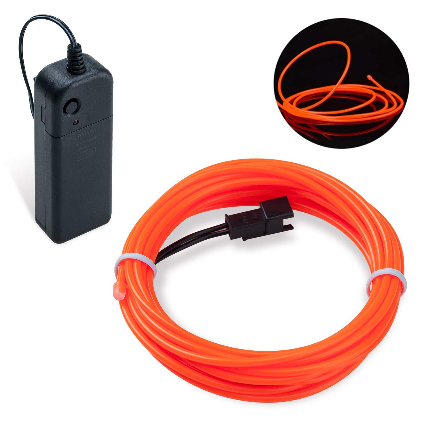 COVVY Neon Glowing Strobing Electroluminescent Light Super Bright Battery Operated EL Wire Cable for Cosplay Dress Festival Halloween Christmas Party Carnival Decoration (Orange, 3M)