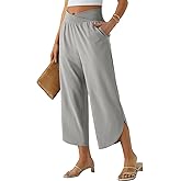 Phophila Wide Leg Capri Pants for Women Crossover High Waist Casual Palazzo Slacks Summer Beach Vacation Clothes with Pockets