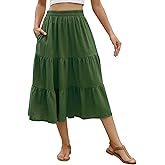 Lyrur Women's Floral Midi Skirt with Pockets High Elastic Waist Flowy Ruffle Casual Summer Boho Aline Skirts