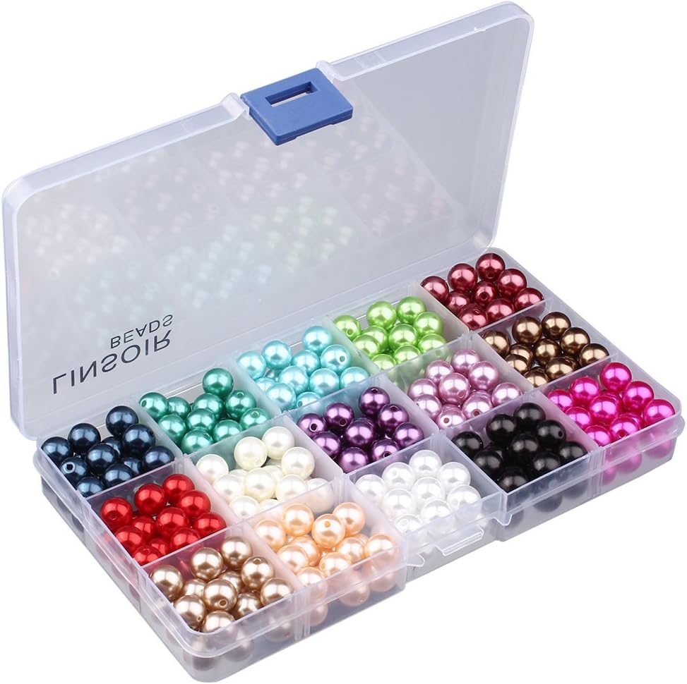 Sauvoo 1500pcs Beads 15 Style/Boxed Tiny Satin Luster Faux Pearl Beads 6mm/8mm/10mm Round Pearls for Jewelry Making Decoration Necklace Earrings with Box