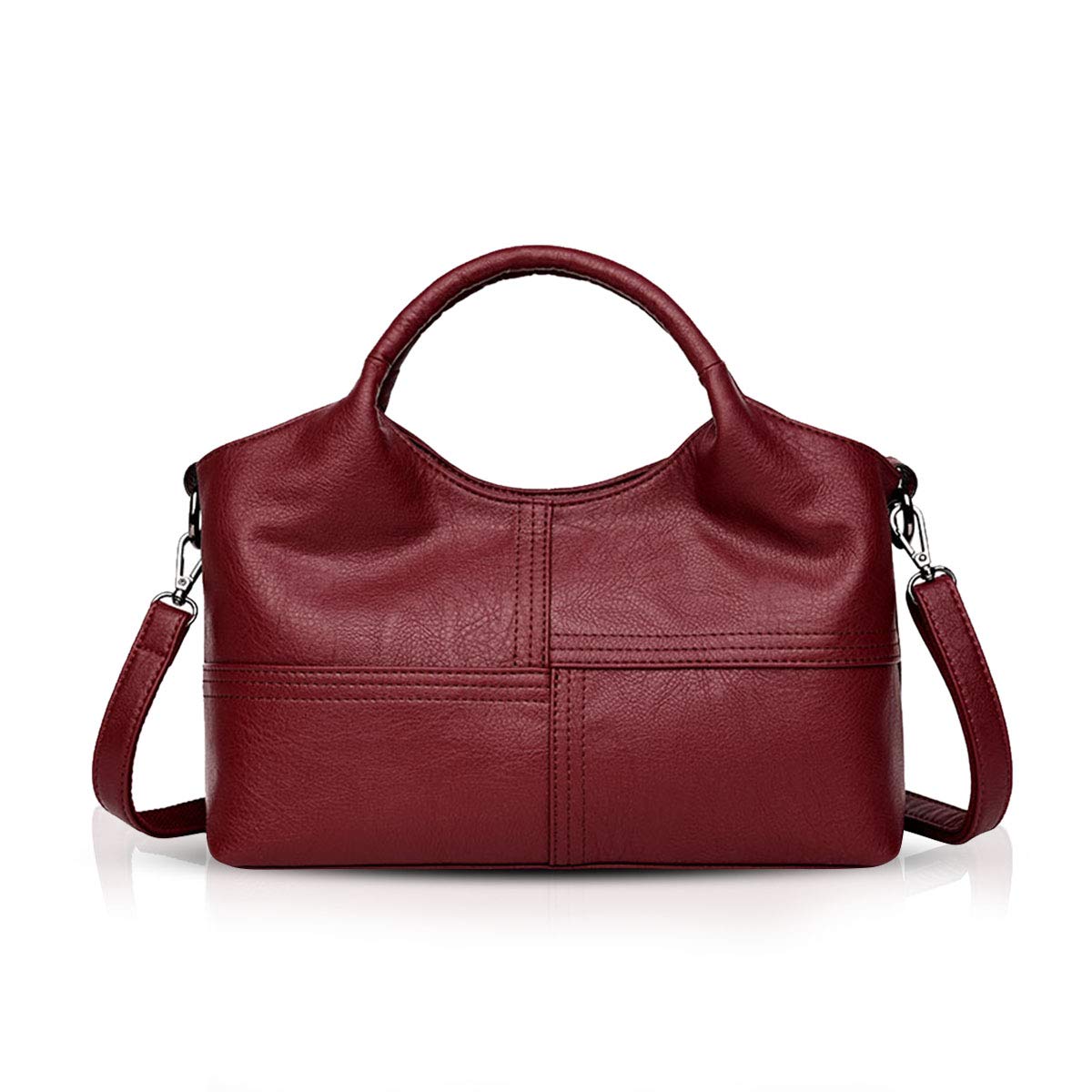 NICOLE & DORIS Women Handbags Fashion Shoulder Bags for Lady Top Handle Bags Over the Shoulder Bags for Women Soft PU Leather Wine red