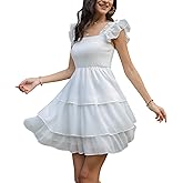 Byinns Womens Square Neck Sleeveless Ruffle Dress High Waist Backless Tiered Smocked Strappy Casual Short Mini Dresses 2026