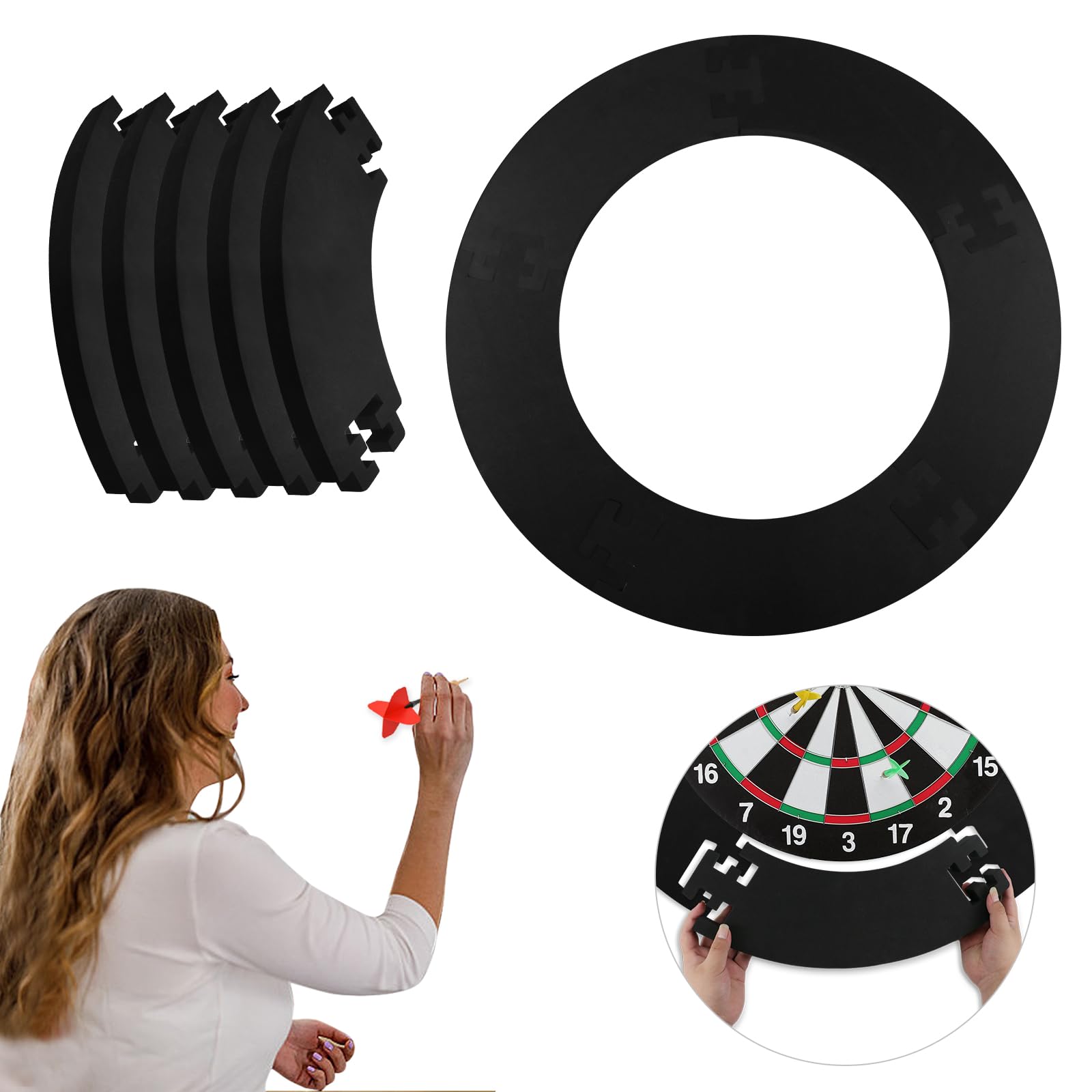 Dart Board Surround Ring, Dartboard Surround Black, Dartboard Wall Protector Multifunctional, Dart Board Wall Protector Ring Splicing for Dartlovers