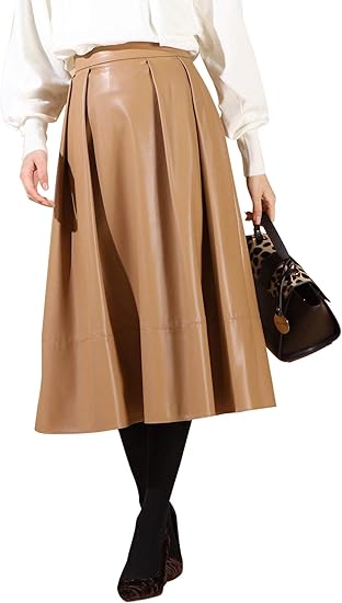 Amazon クイーンズコート Queens Court フェイクレザーフレアスカート Xs キャメル スカート 通販