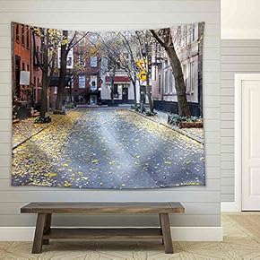 Quiet Empty Commerce Street in The Historic Greenwich Village Neighborhood of Manhattan, New York City - Fabric Wall Tapestry Home Decor - 51x60 inches