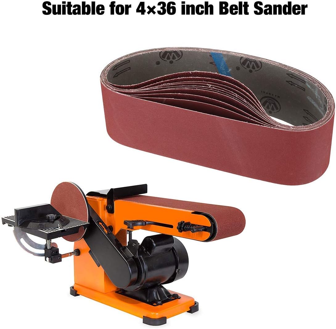 Aluminum Oxide Sanding Belts, 4-Inch x 36-Inch 80/120/150/240/400 Assorted Grits (10 Pack) - - 