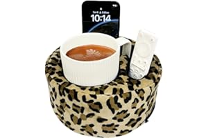Xchouxer Couch Cup Holder Pillow, Sofa and Bed Organizer Caddy for Drinks, Remotes, Phones (Leopard)