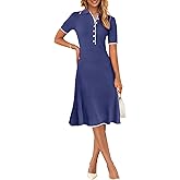 MEROKEETY Women's 2026 Summer V Neck Ribbed Midi Dress Short Sleeve Button Elegant Bodycon Knit Sweater Dresses