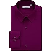 FAHIZO Men's Dress Shirt Regular Fit Soild Business Formal Long Sleeve Button Up Stretch Shirts, Dark Purple,17.5 Neck 34"-35" Sleeve,XL