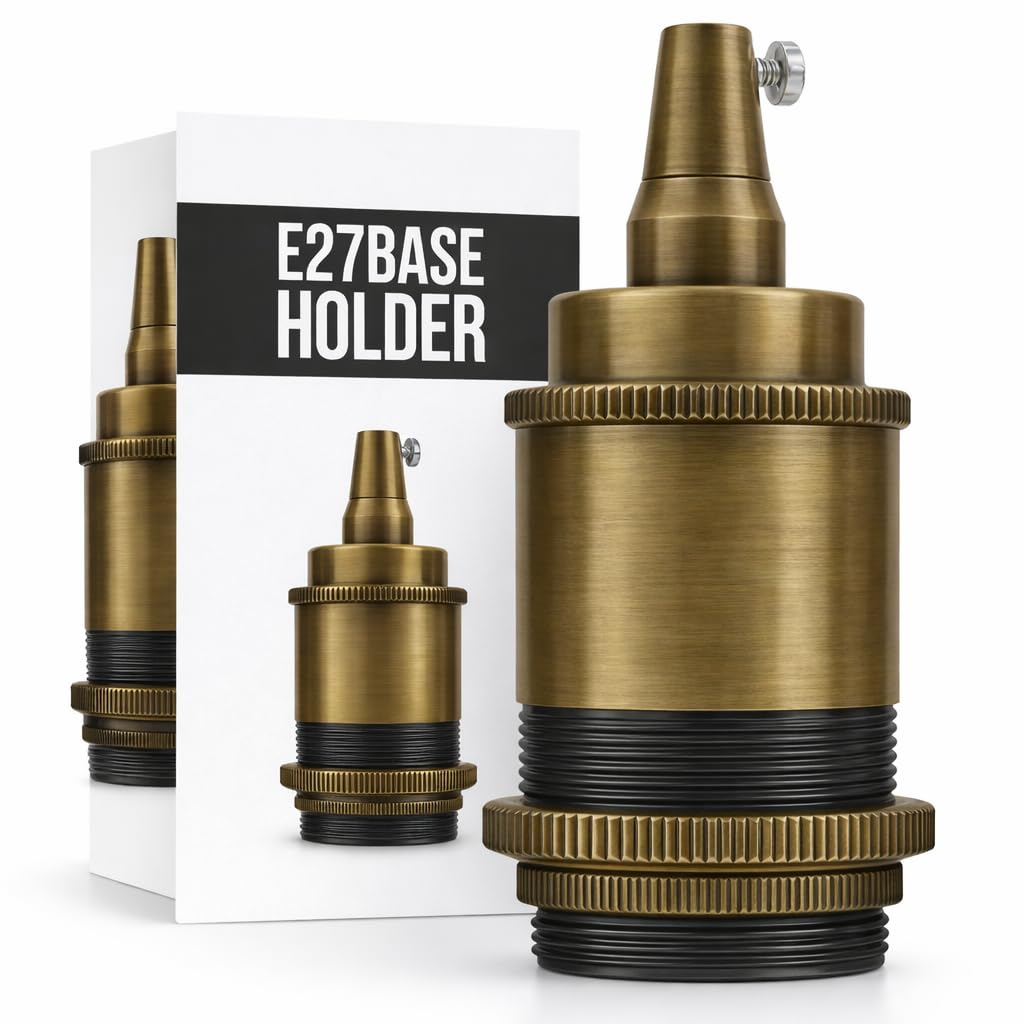 LEDSone Antique Brass Batten Bulb Holder Socket 105mm H 40mm D Pendant,Ceiling,Wall,Table Lamp Holders Adapter Edison Screw Traditional Home Light Fitting UK(Green Brass/E27)