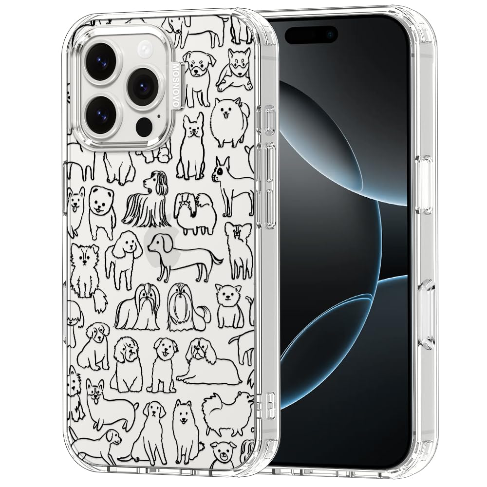 MOSNOVO Case for iPhone 16 Pro Max, [Buffertech 6.6ft Military-Grade Drop Protection] [Anti Peel Off Tech] Clear TPU Bumper Phone Case Cover Design - Doodle Dog — image 1