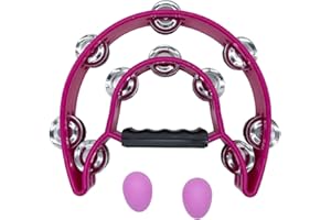 Tutuxio Double Row Tambourine and Egg Shakers, Metal Jingles Hand Held Percussion Half-Moon Tambourines with Handle Grip Musical Instrument Gift for Adults, KTV Party