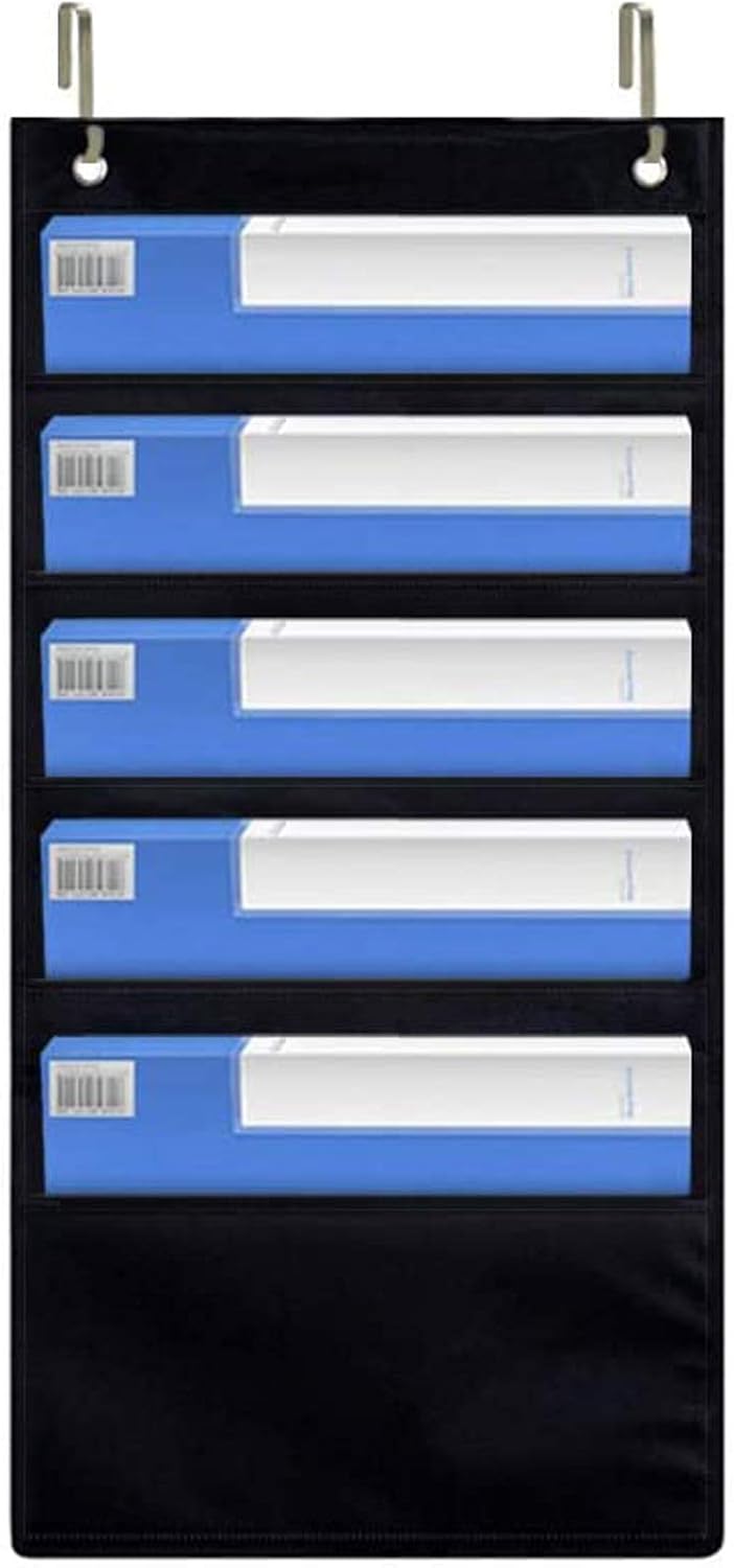 Storage Pocket Chart, 5 Pockets Hanging Wall File Organizer with 2