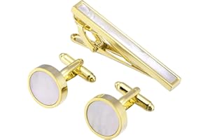 Jonwo Mother of Pearl Men Cufflinks and Tie Clip Set Regular Necktie Tie Bar Pin Cuff Links for Wedding Business Shirt Tie
