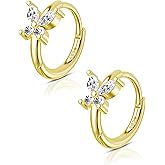 COCHARM 14K Real Gold Plated 925 Sterling Silver Cartilage Hoop 20 Huggie Hoop Earrings Butterfly Helix Earrings Tragus Daith Rook Piercing Jewelry for Women Men
