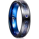 NUNCAD 6mm/8mm Tungsten Carbide Ring for Men Women Black Celtic Dragon and Blue Carbon Fiber Inlay Wedding Band Size 7-17