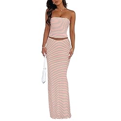 Goafuliy Women's Two Piece Sets Stripes Tube Top