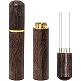 Zolunu Espresso Coffee Stirrer 5 Needles 0.4mm Espresso Distribution Tools, Natural Wood Handle and Stand (Walnut)