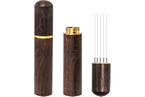 Zolunu Espresso Coffee Stirrer 5 Needles 0.4mm Espresso Distribution Tools, Natural Wood Handle and Stand (Walnut)
