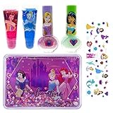 TownleyGirl Disney Princess Sparkly Cosmetic Set with lip gloss, nail polish and nail stickers and storing kit, 6 CT