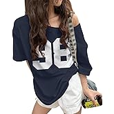 KIDDAD Off The Shoulder Tops for Women Number Graphic Clothes for Teen Girls Oversized Y2K Jersey Cute Baggy Shirts