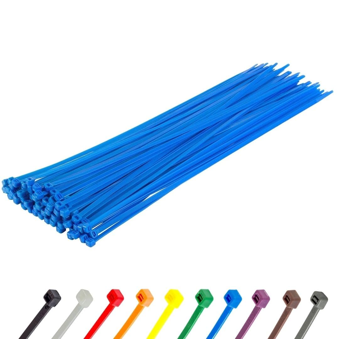 Gocableties Heavy Duty Long Blue Cable Ties, 370mm x 4.8mm, Pack of 100, Premium Nylon Zip Ties, Plastic Tie Wraps, Secure Self-Locking Mechanism, for Home, Garden, Office and DIY