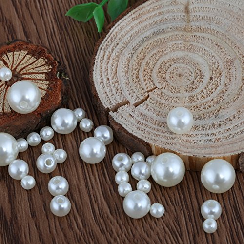 Naler 500pcs Assorted Pearl Beads for DIY Jewelry Making Vase Fillers Table Scatter Wedding Birthday Party Home Decoration, Ivory, 4/6/8/10mm