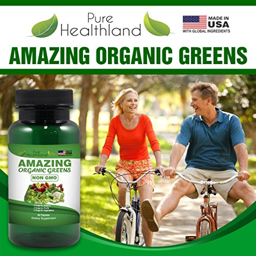 Non-GMO Amazing Organic Greens Superfood Supplement Tablets - 29 Organic Fruits & Vegetables for Dietary Health - Made in USA - Thumbnail 5