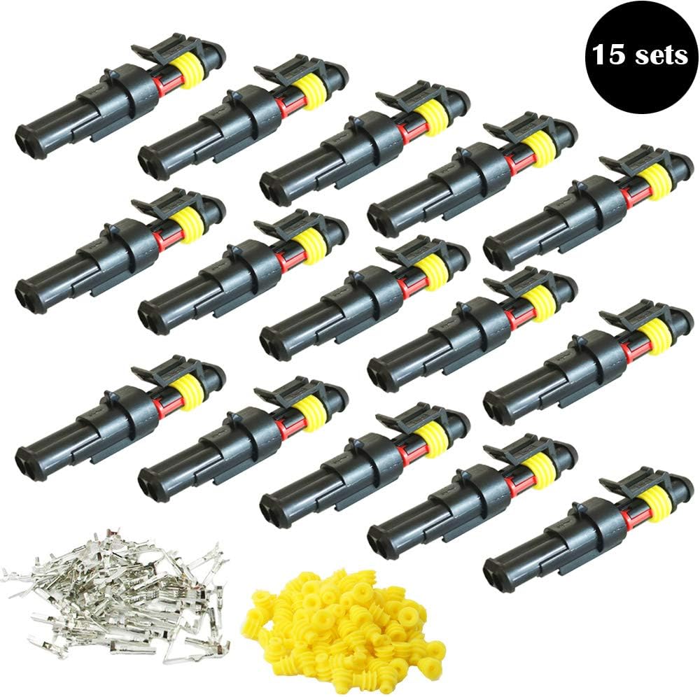 CESFONJERCar Wire Connector | Waterproof Electrical Terminal | Plug for Auto Motorcycle Scooter Truck Marine Plug Socket Kit | 2 Pin × 15 Kit