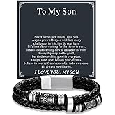 U7 Black Braided Leather Bracelets Gift for Men Leather Link Stainless Steel Celtic Knot Beads Cuff Bracelet with Love Card Birthday Christmas Gift for Dad Husband