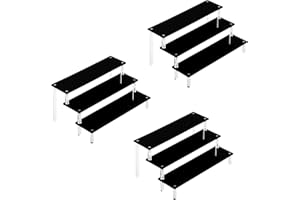 Famyards Acrylic Display Risers 3 Pack, Perfume Stand Organizer 3 Tiered Cupcake Stand Black Acrylic Display Stands Shelf Risers for Amiibo Funko POP Figures Food Desserts Holder Collection Cosmetic