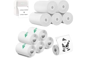 FASIONMIOR 5 Rolls Thermal Printer Paper & 5 Rolls Self-adhesive Stickers, White Printer Paper For Mini Sticker Receipt Printer Portable Bluetooth Pocket Printer, Thermal Paper Refill For Mini Printer