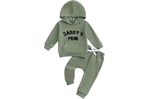 PUHHAPIEY Toddler Baby Boy Clothes Fall Winter Outfits Embroidery Daddy's Mini Hoodie Sweatshirt & Joggers Pant Set