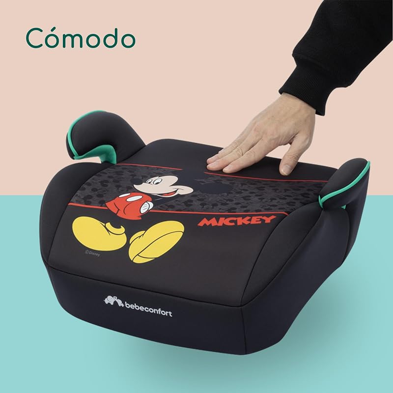 Disney Manga i-Safe, Asiento Elevador Coche, Silla Coche Mickey Mouse, 6-12 Años, 128–150 cm, 22-36 kg, Ligera, Instalación Fácil con Cinturón, Acolchada, Tejidos Suaves, Authentic Mickey